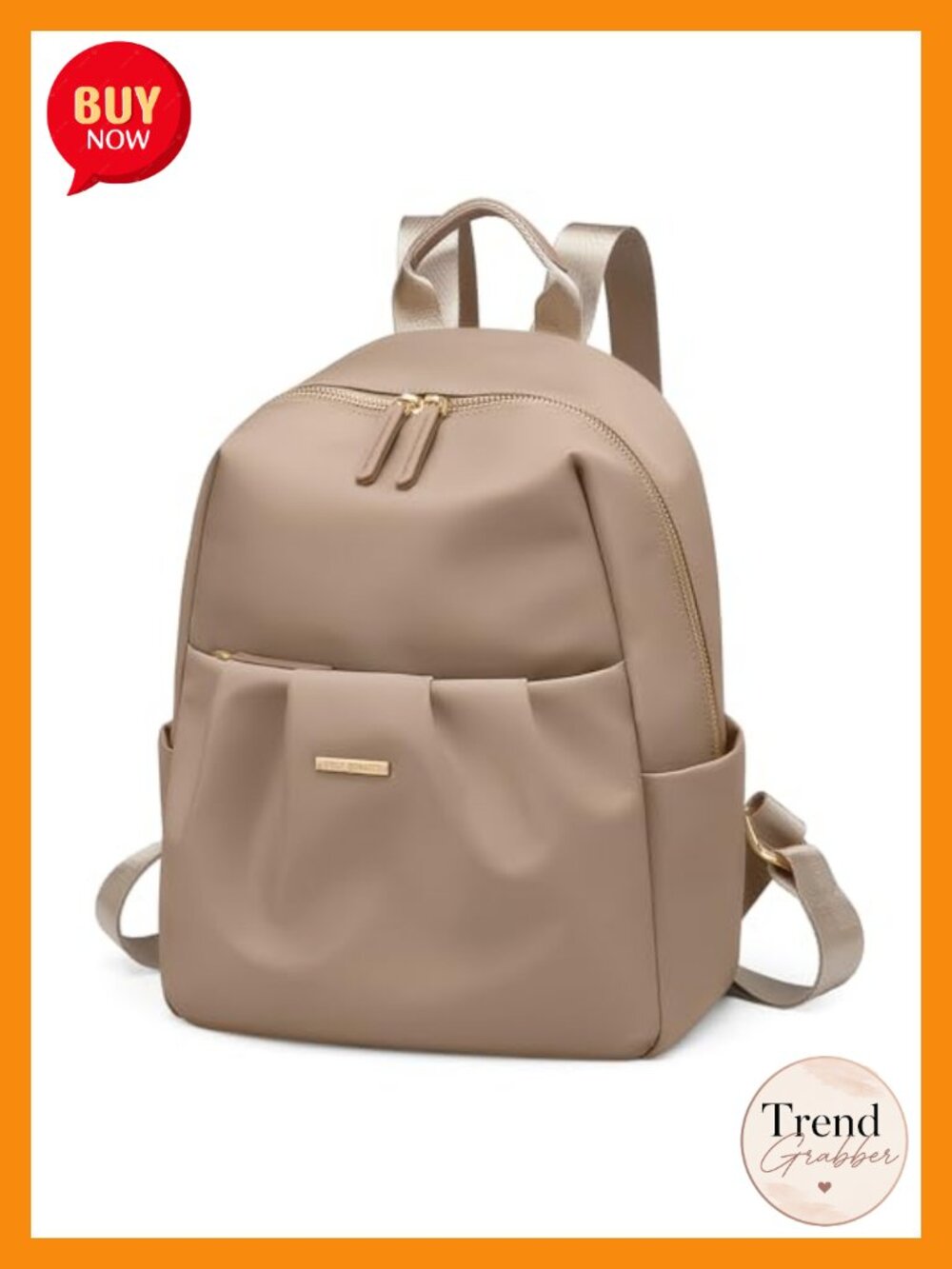 Women's Small Daypack Backpack Nylon Water Resistant Multi Pocket Champagne